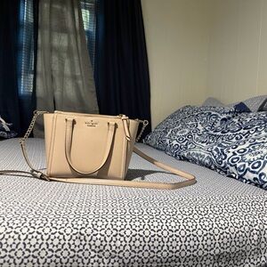 kate spade Nude Beige Pebbled Leather Satchel with Chain Strap